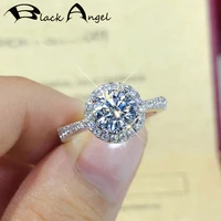 black angel new fashion 925 sterling silver shiny created moissanit wedding resizable ring for women engagement jewelry gift