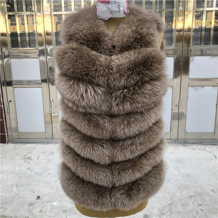 khaki-line Новинка, модный жилет из натурального Лисьего меха, жилет, женский короткий жилет без рукавов, зимний толстый теплый Роскошный натуральный жилет - Цвет: khaki-line