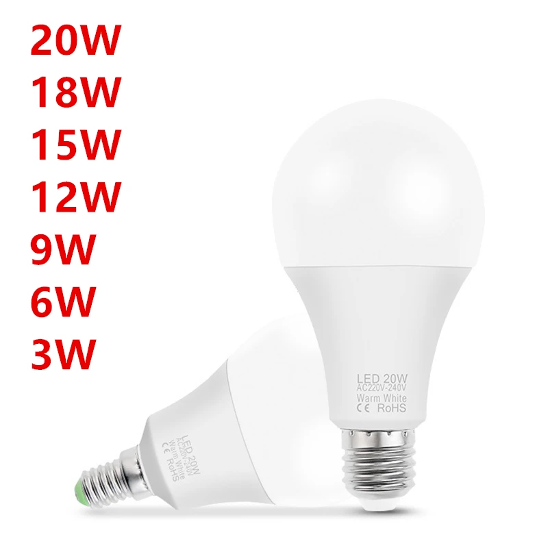 Светодиодная лампа E14 E27, 220 В переменного тока, 3/6/9/12/15/18/20 Вт, 10 шт.