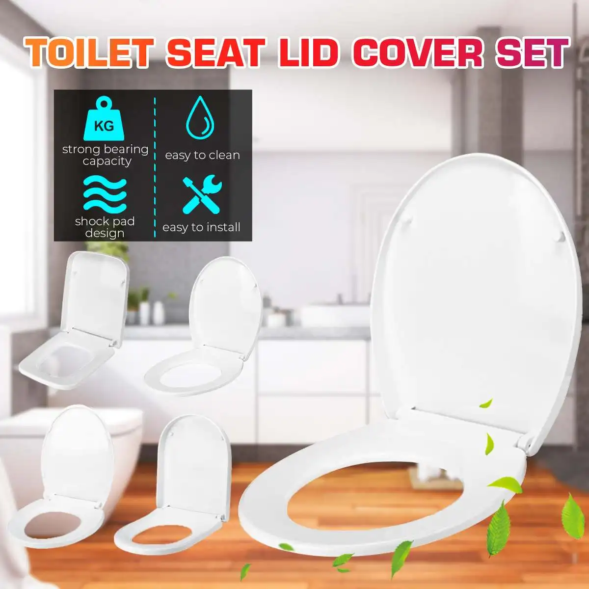 

PP Universal Slow-Close Toilet Seat Lid Cover Set Thicken Replacement Antibacterial Square Round O/V Type Toilet Seats
