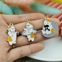 10pcs oil drop kawaii cartoon cats charms fashion gold color metal charms animal enamel diy making necklace jewelry accessories