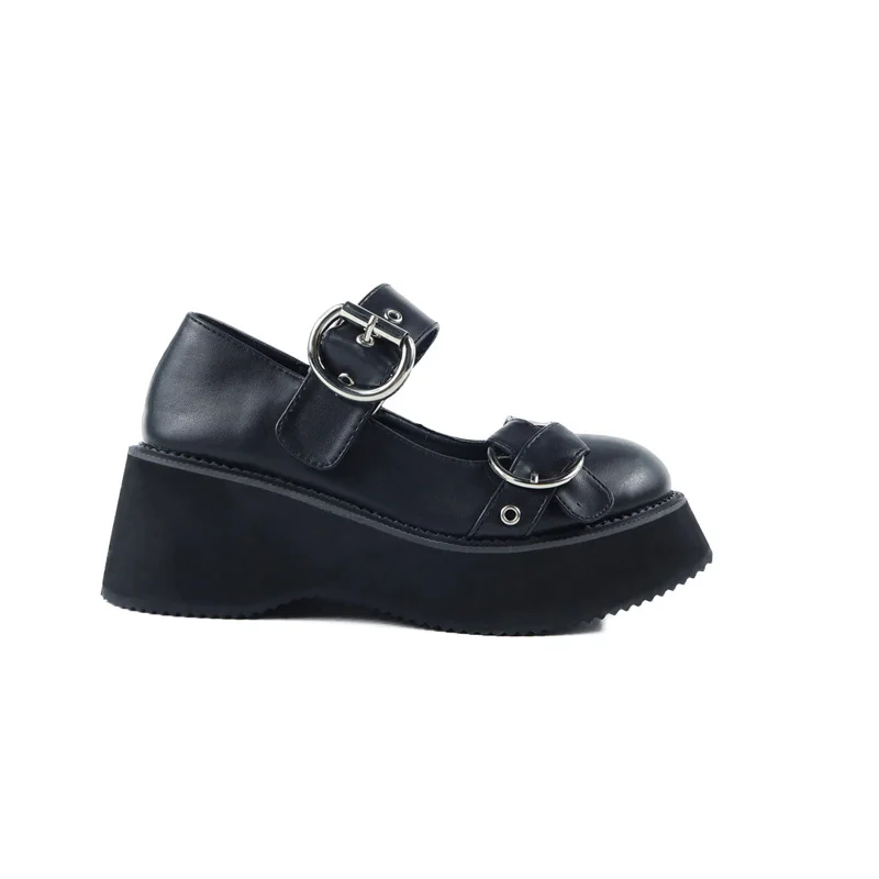 Womens Heels Punk Silver Buckle Round Toe Shoes Casual Platform Creepers Ladies Wedges Pumps Gothic Black Boots | Обувь