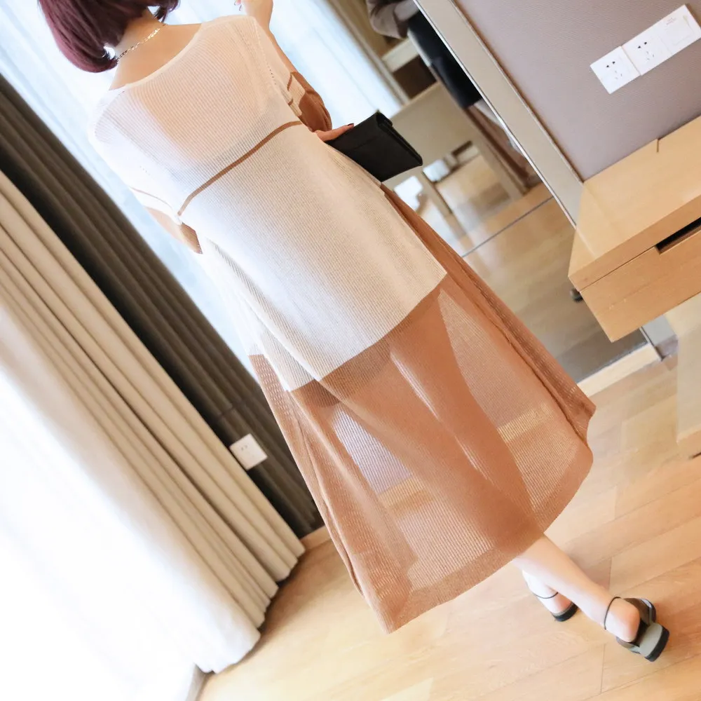 Контрастный шелковый длинный вязаный кардиган для женщин три четверти тонкий