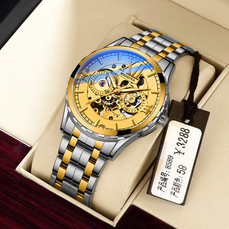 

Genuine Automatic Mechanical Watch Men's Leather Belt Refined Steel Belt Hollow Korean Style Student Waterproof Belt Luminous