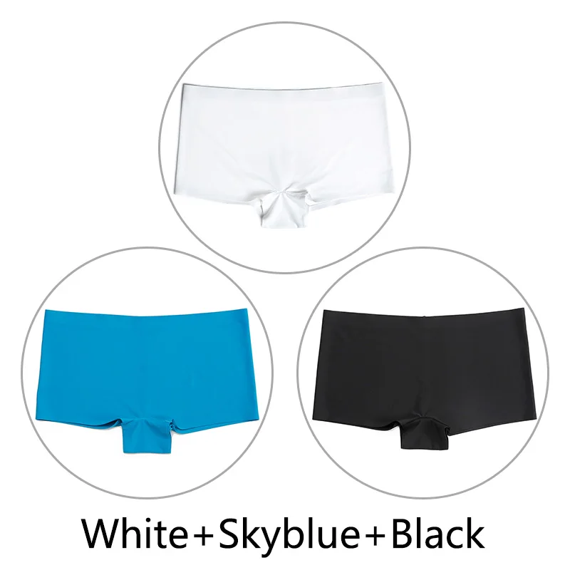 White Skyblue Black 3 шт./партия, большие размеры, трусы для мальчиков, Бесшовные шелк, однотонный, высокая талия, сексуальное нижнее белье, женское эластичное белье, SX-L, американский размер - Цвет: White Skyblue Black