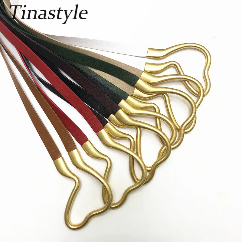

Tinastyle Metal Buckle Genuine Leather Belt Women Solid PU Leather Fine Belt Ladies 2021 Spring Summer New Elegant Waist Belt