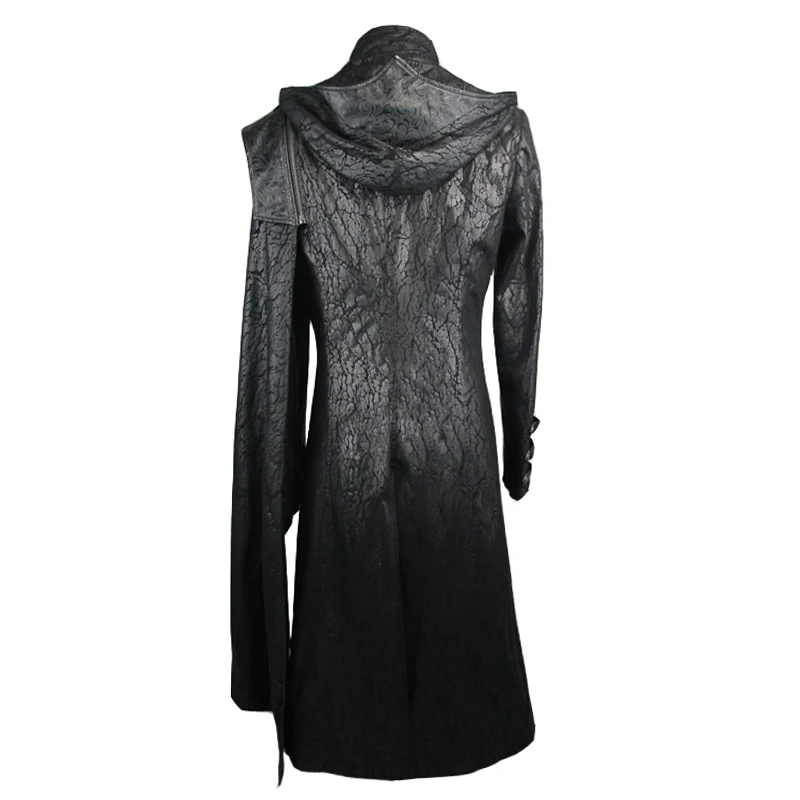 Мужская длинная куртка с капюшоном Devil черная кожаная накидка в готическом