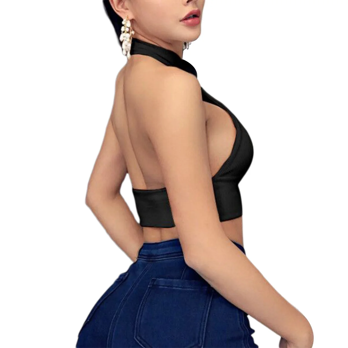 Женский укороченный топ на бретельках с перекрестными лямками спереди вырезом