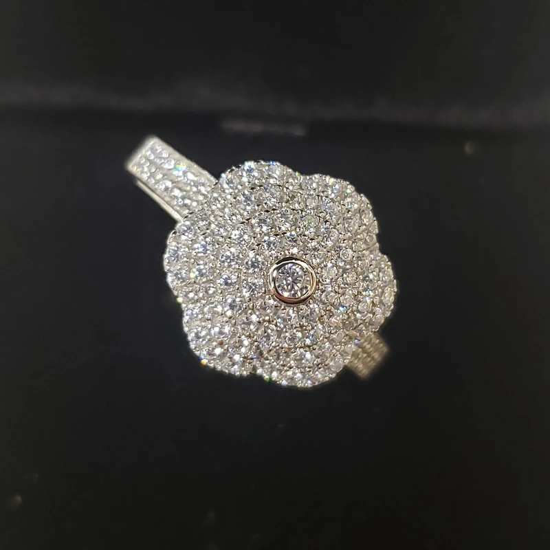 

925 Sterling Silver Sparkling Full High Carbon Diamond Flower Wedding Rings For Women Engagement Party Fine Jewelry