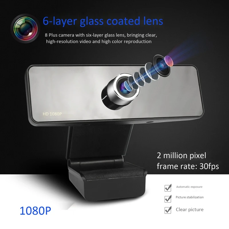 

1080P Webcam Built-in Dual Microphones Full HD Video Camera for PC USB Plug-And-Play Driver-Free