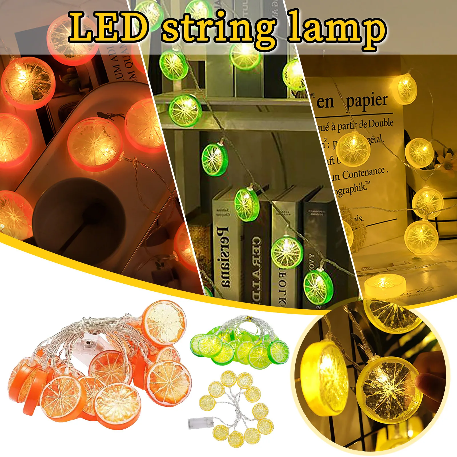 

LED Light String Battery-powered Lemon LED Decorative Light String 1.5m Long 10 String Light for Home Garden Yard Party Dcor