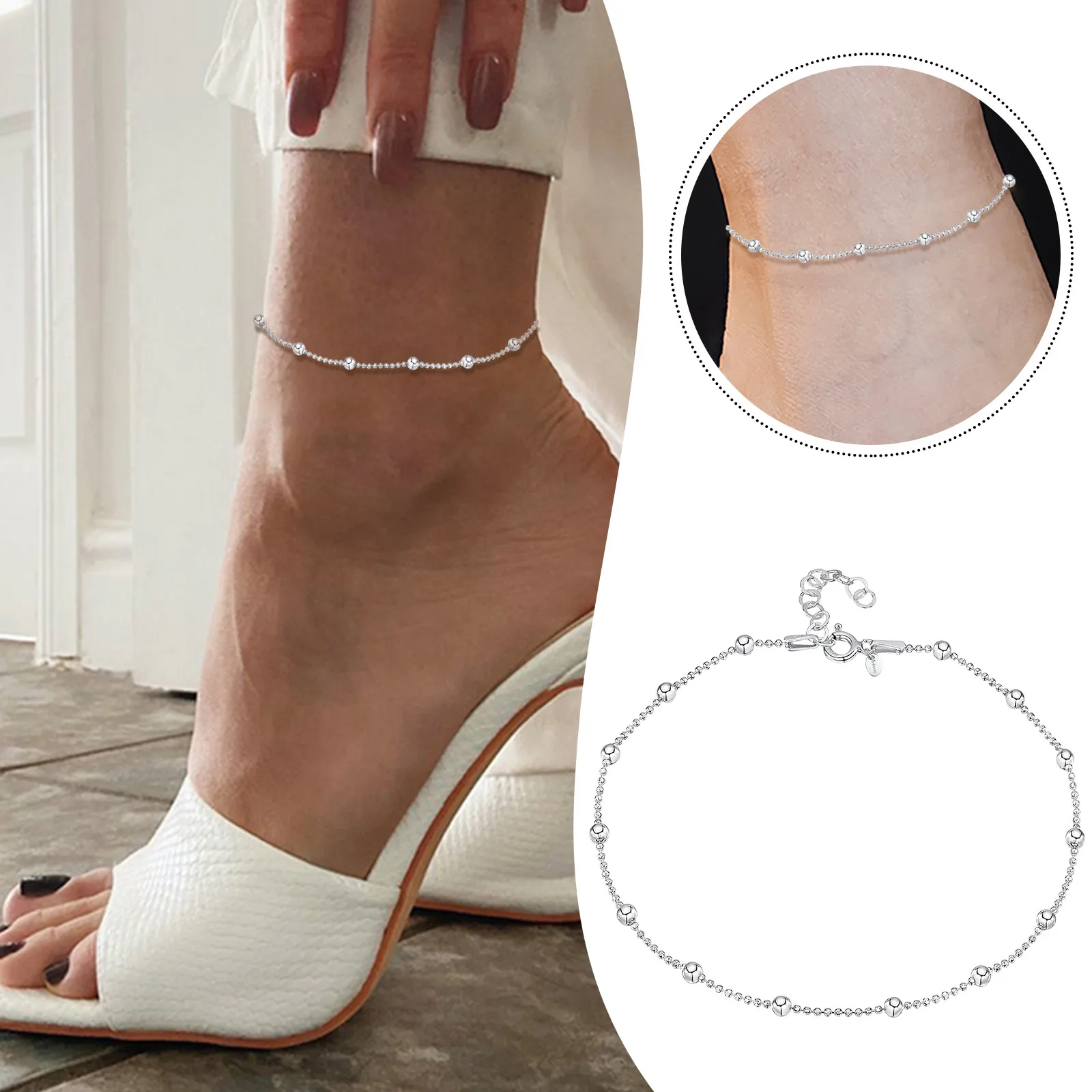 Браслет на лодыжку Женский Пляжная цепочка из нержавеющей стали с бусинами