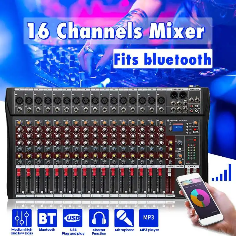 16 каналов bluetooth звук микшерный пульт запись Phantom Мощность монитор AUX дорожки караоке усилитель аудио микшер с USB