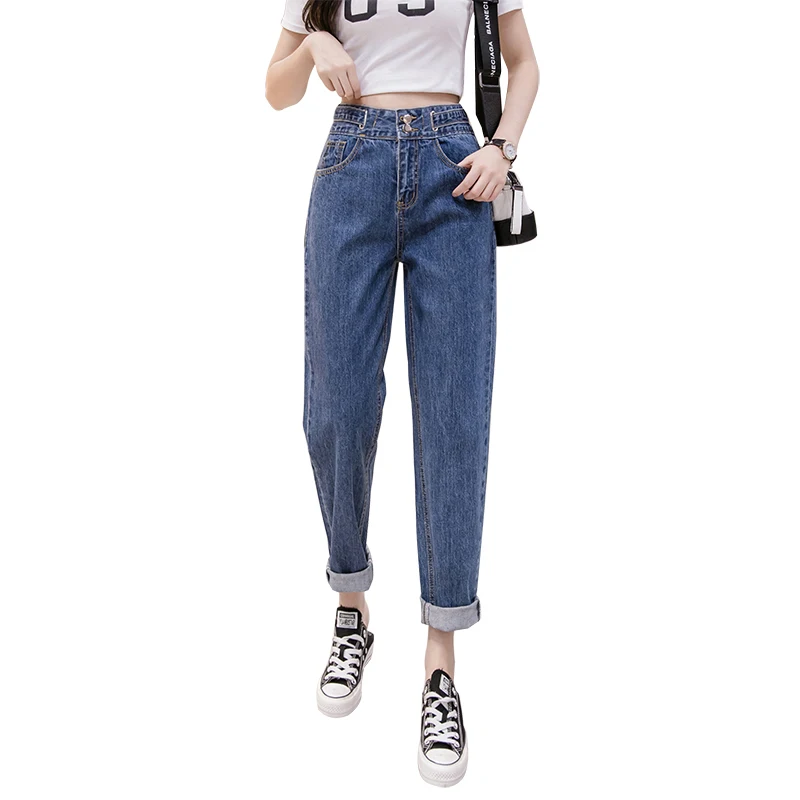 

Blue Waist Jeans Women's Slimming High Straight Chic Loose All-Match Cropped Harem Daddy Pants Tide