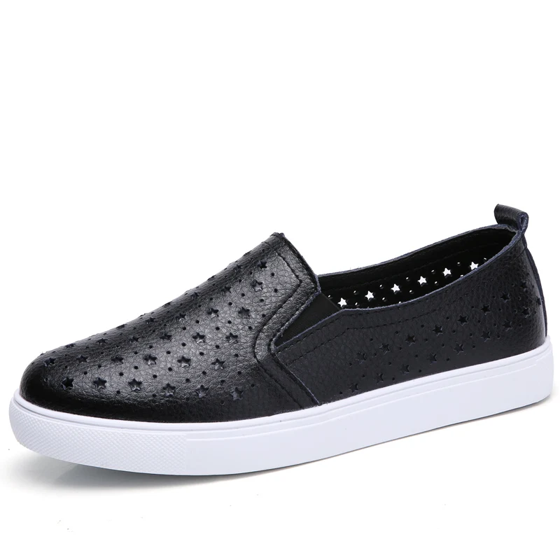 6688-2 Black STQ/ г. женские весенние туфли на плоской подошве кожаные лоферы, балетки белые кроссовки Женская обувь без шнуровки черный теннисные туфли для женщин 505 - Цвет: 6688-2 Black