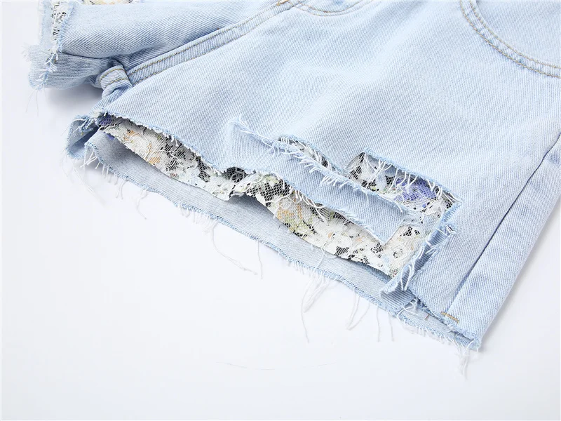 

Hole Patchwork Lace Denim Shorts Women Women's Summer Thin High Waist Straight Short Feminino Harajuku Hotpants