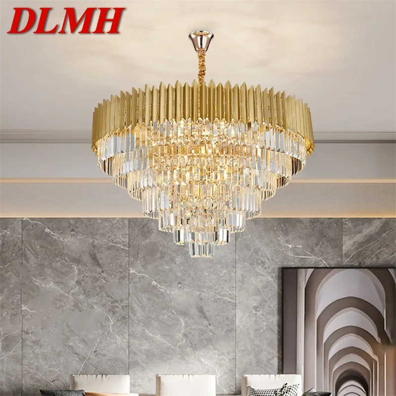

DLMH Gold Chandelier Postmodern Crystal Pendant Lamp Home LED Light Fixture for Living Dining Room