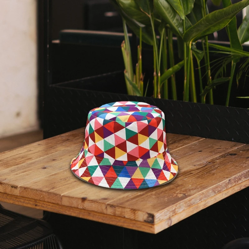 

Unisex Color Geometric Bucket Cap Fisherman Hat UV Protection Sun Hats for Outdoor Activities Snug Fit All Day Wear X7XC