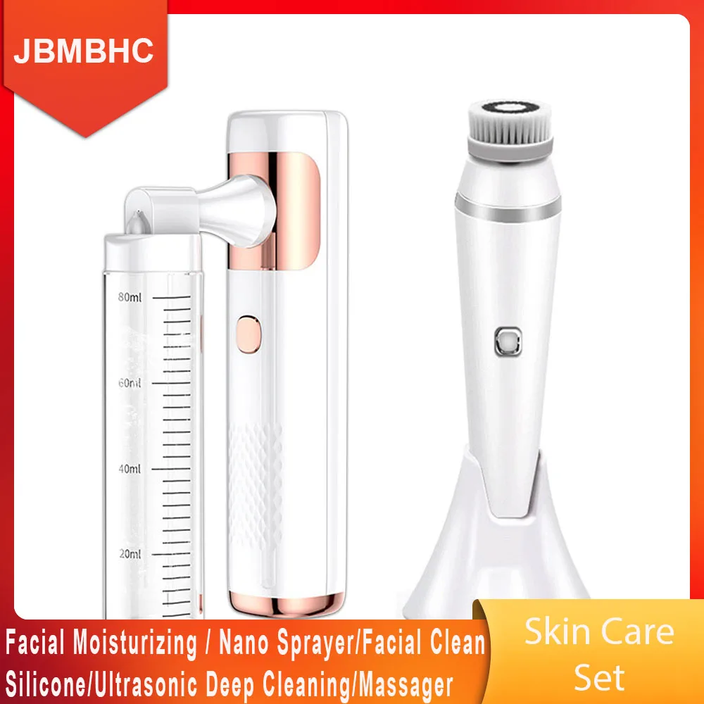 

High Pressure Oxygen Injection Instrument Water Replenishment+4 In 1 Electric Facial Cleansing Brush Ultrasonic Deep Cleaning