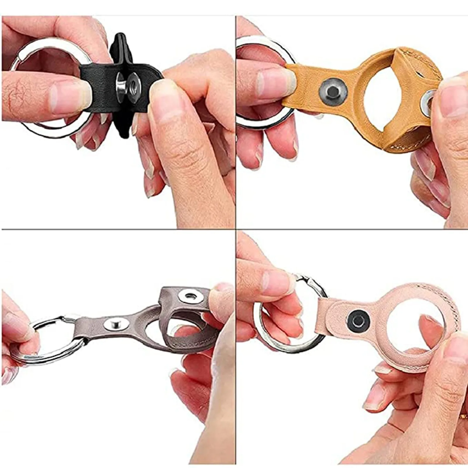 

4pc Soft Scratch-resistant Portable Leather Case For Apple Airtags Protection Locator Anti-lost Tracker Protector Keychain Shell