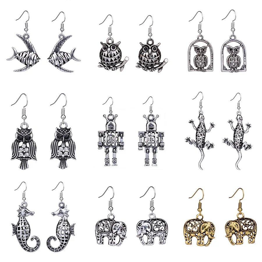 Ретро Винтажные серьги с животными для женщин милые античные серебряные 3D стерео