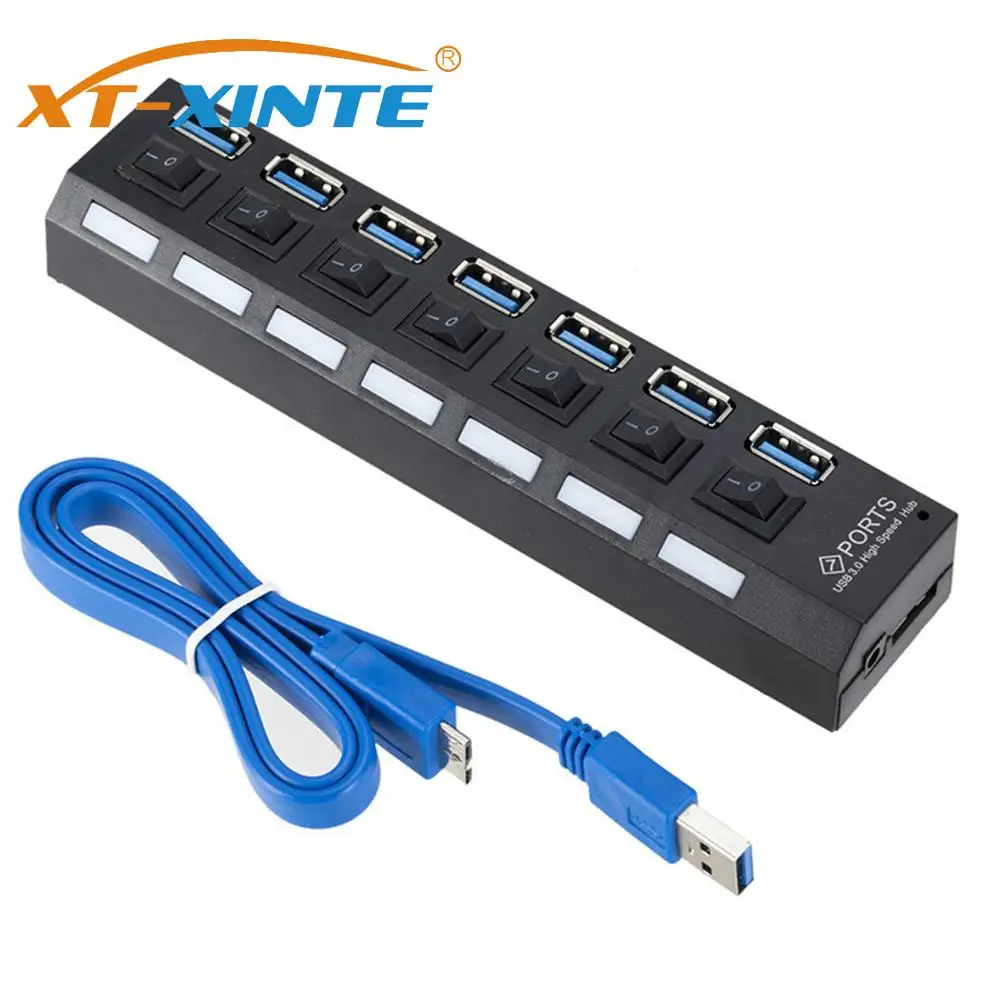 

XT-XINTE USB-разветвитель с выключателем, 4 / 7 портов, с адаптером питания