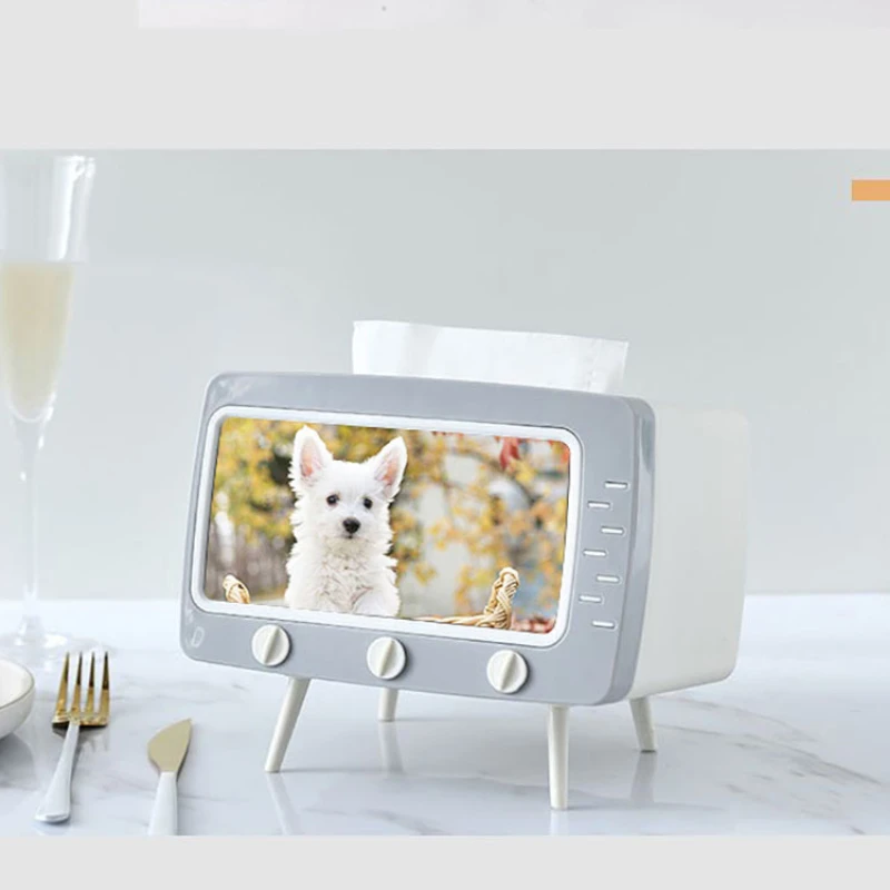 

1pcs Creative TV Tissue Box Household Kitchen Tissue Storage Box Living Room Drawer Multifunctional Mobile Phone Shelf
