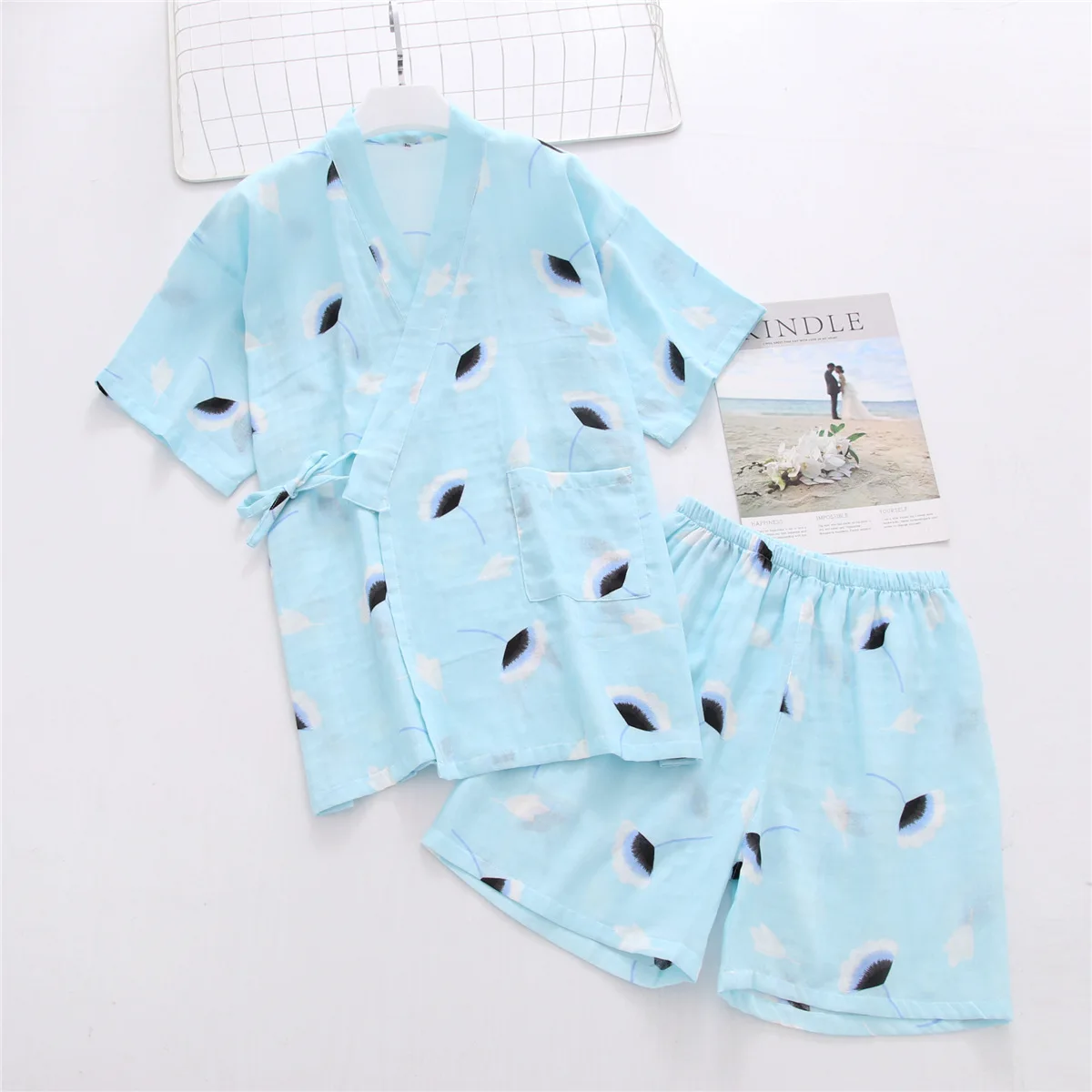 Japanese Summer Pure Cotton Women Pajamas Set Gauze Thin Soft Female Short Sleeve Sleepwear with Shorts Kimono Style Home Wear