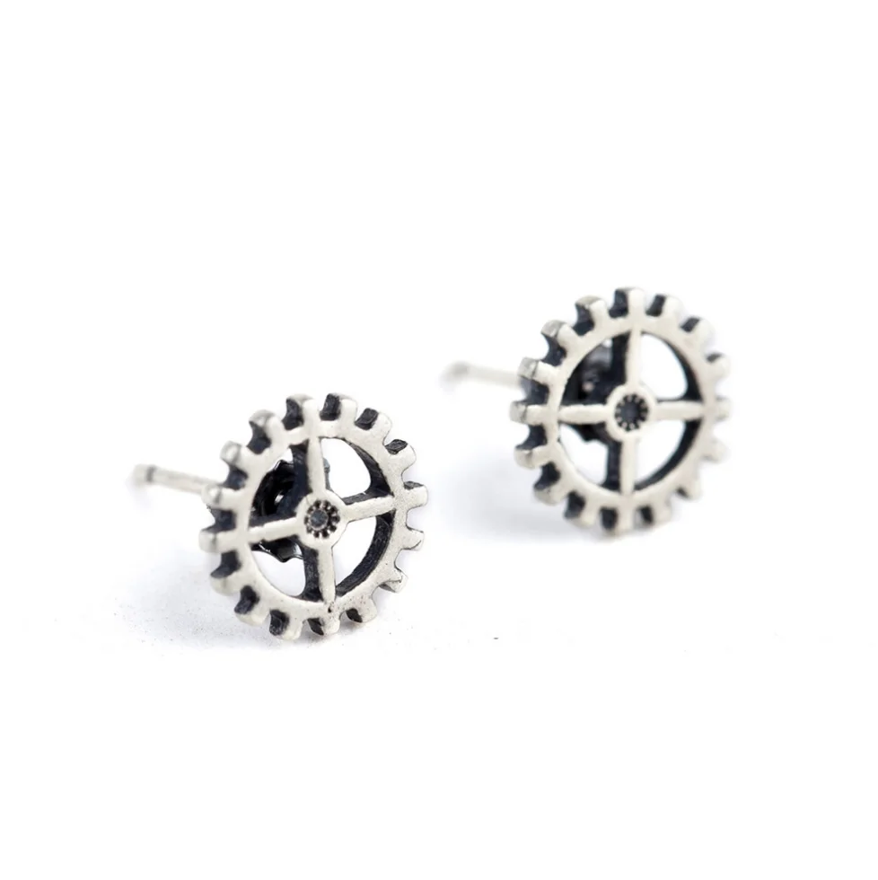 

New style 925 sterling silver punk steam rock gear earrings simple and small female silver jewelry