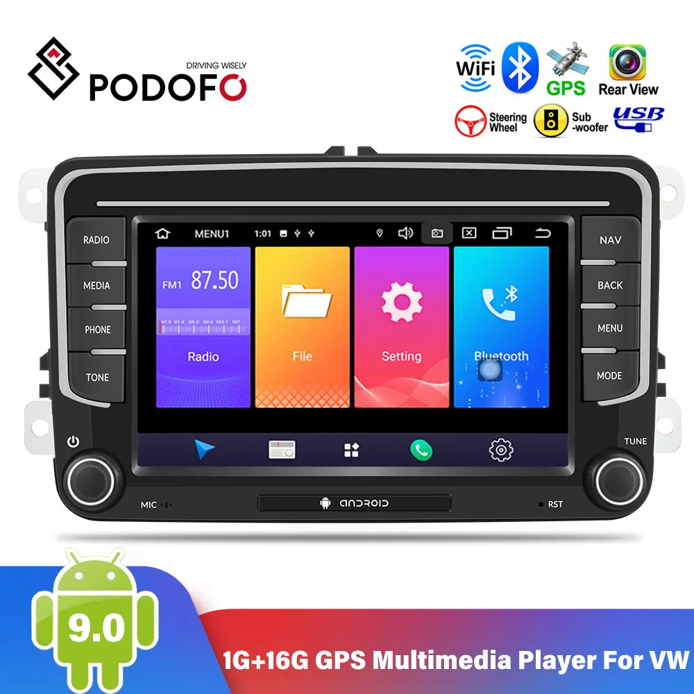 Автомагнитола Podofo 2 Din Android 9 0 7 '' GPS мультимедийный плеер для VW Passat Golf MK5 6 Jetta T5 EOS