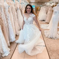 plus size wedding dress 2021 big lace appliques floor length organa tulle robe de mariee custom made brides gown beach vintage