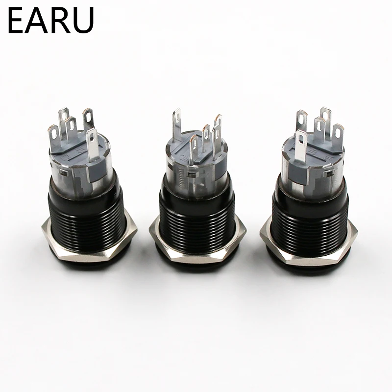 1pc Black 16mm Momentary Doorbell Bell Horn Speaker Push Button Switch Stainless Steel Metal Waterproof with Logo LED Light - купить по