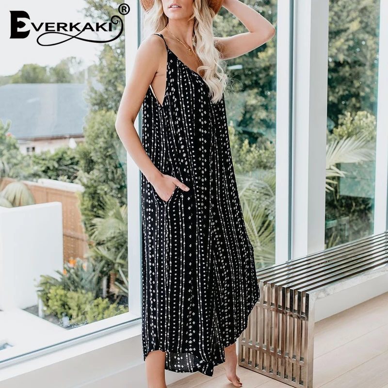

Everkaki Gypsy Floral Print Rompers Jumpsuits Women Summer Beach with Pockets Plus Size Loose Boho Jumpsuits Rompers Female 2021