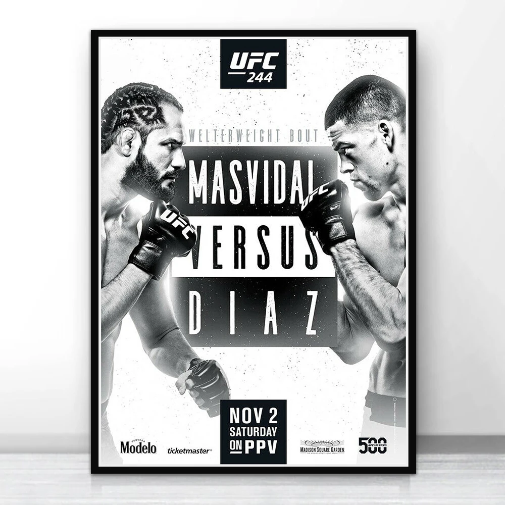 NT290 постер и принты Горячая UFC 244 вентилятор Нейт Диаз против Хорхе масвидаль события стены искусства картина холст живопись Декор дома комнаты - Цвет: Белый