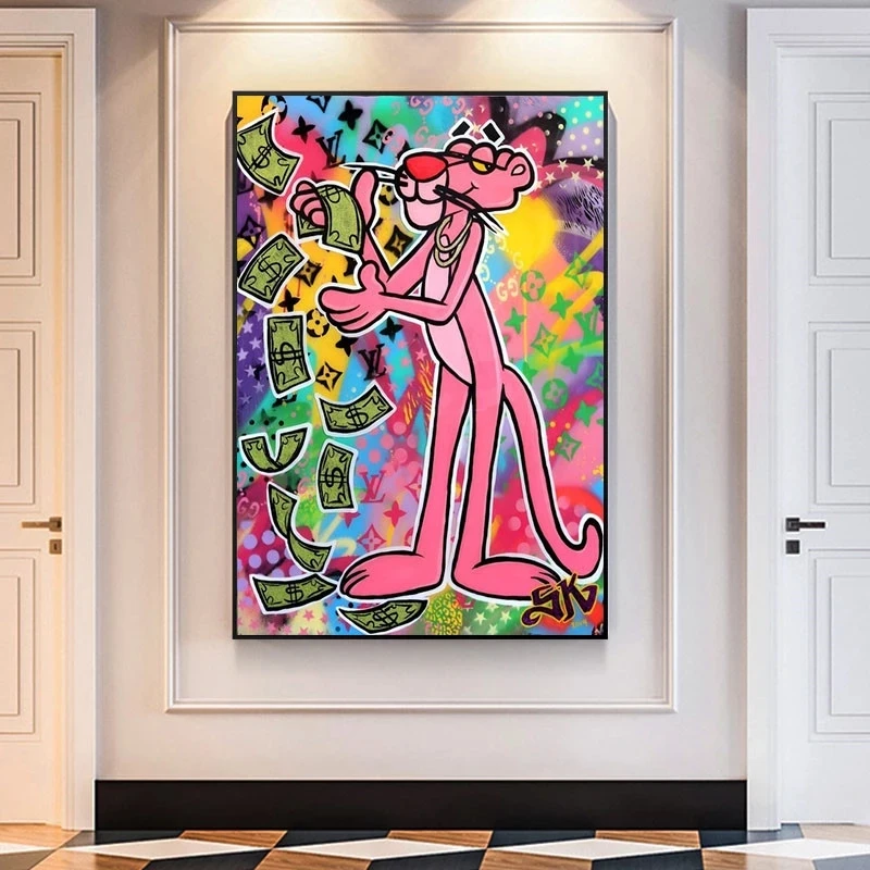 Граффити искусство Розовая пантера красочная настенная Картина на холсте