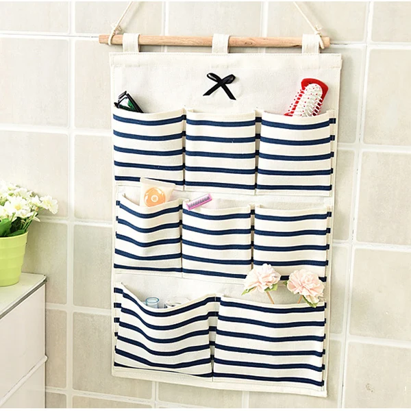 Мульти-карманы полосатый настенный льняной хлопчатобумажный мешок для хранения