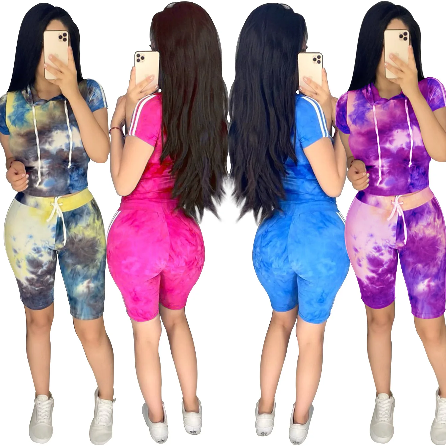 Комплект из двух предметов Cutubly Женский топ с коротким рукавом и капюшоном