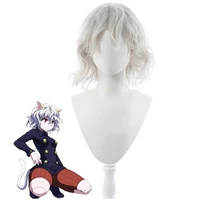 hunter x hunter neferpitou cosplay wigs sliver white short curly wigs heat resistant synthetic hair