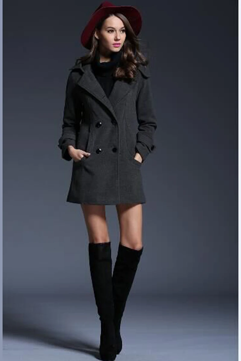 Тренч для женщин 2019 плюс размер хит модных продаж Женская шерстяная смесь зимнее