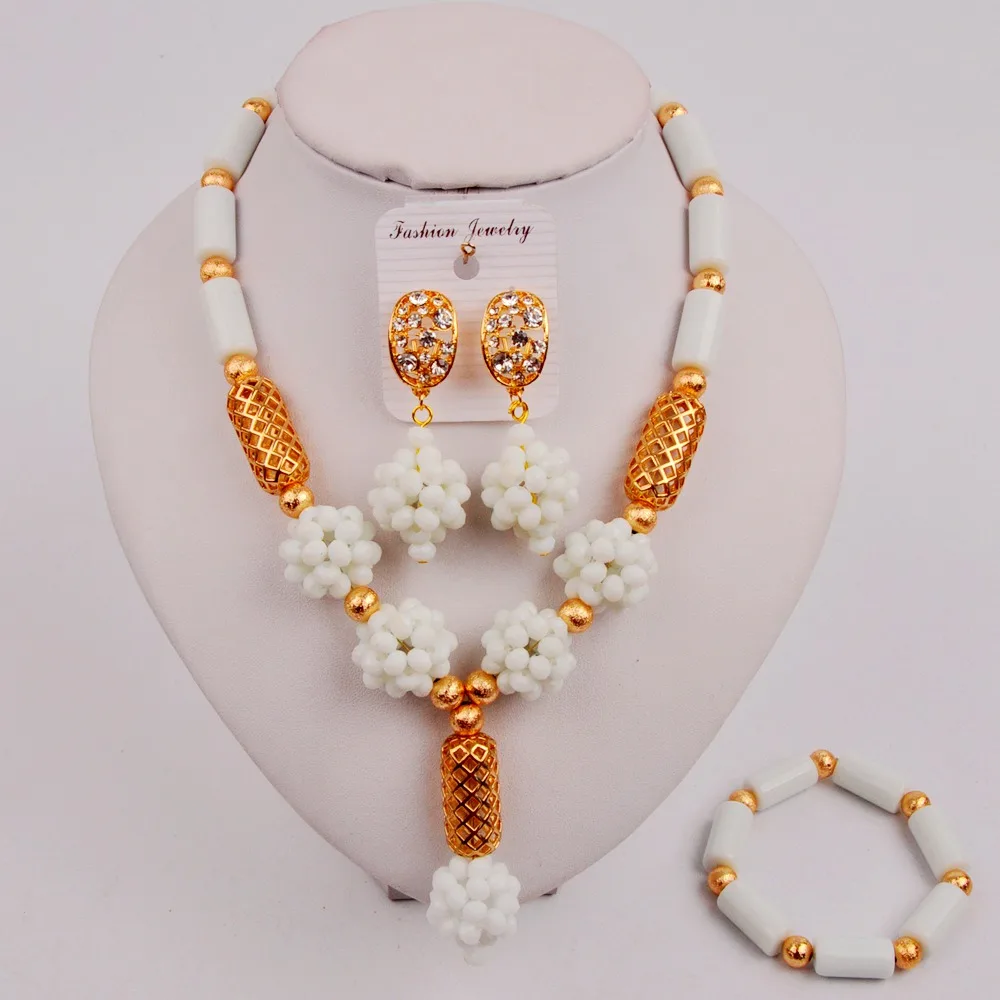 

Fashion Nigerian Wedding Women's Necklace White Crystal African Costume Jewelry Set SJZQ6-7