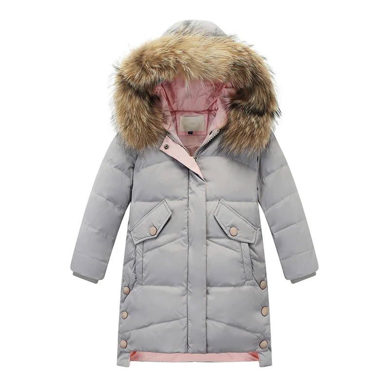 Grey mink Зимняя куртка для девочек детская утепленная куртка детская одежда Зимний пуховик теплое пальто с капюшоном для девочек - Цвет: Grey mink