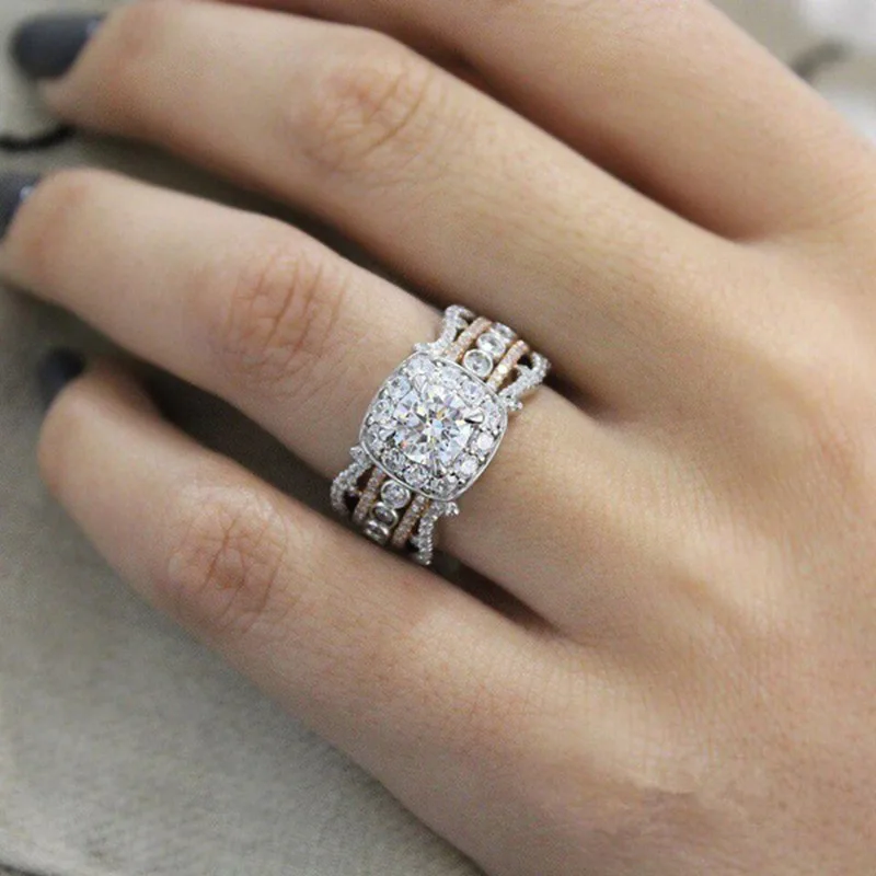 Foydjew Hot Sale New 14k Plated Rose Gold Square Diamond Princess Rings European American Engagement Ring Hands Jewelry | Украшения и