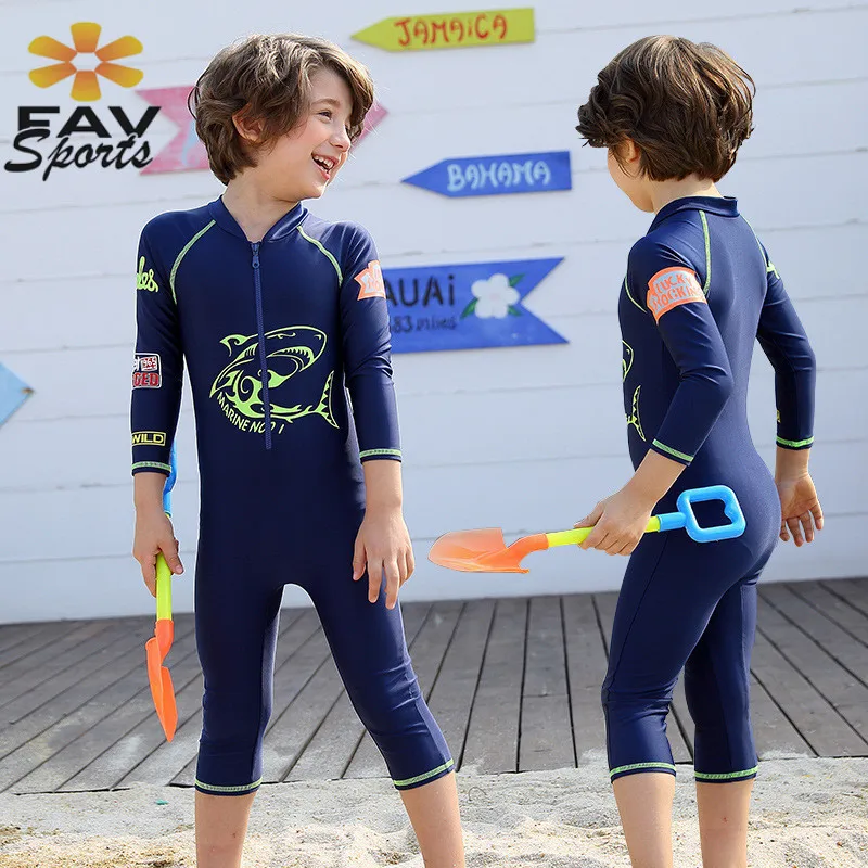 Новый детский купальный костюм для мальчиков со средним рукавом гидрокостюм