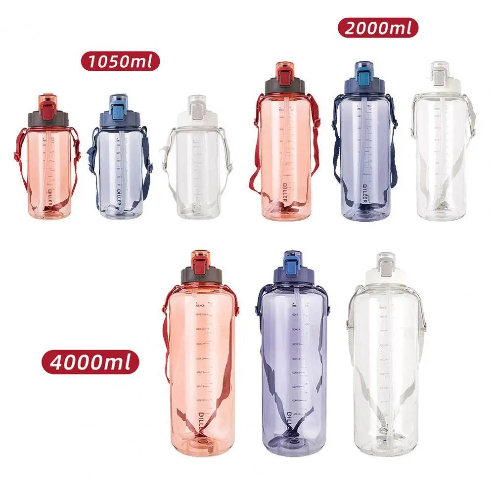 

50% Discounts Hot! 1050ml/2000ml/4000ml Water Bottle Fast Flow Leak Proof Measuring Scale Print Reusable BPA Free Water Bottle w