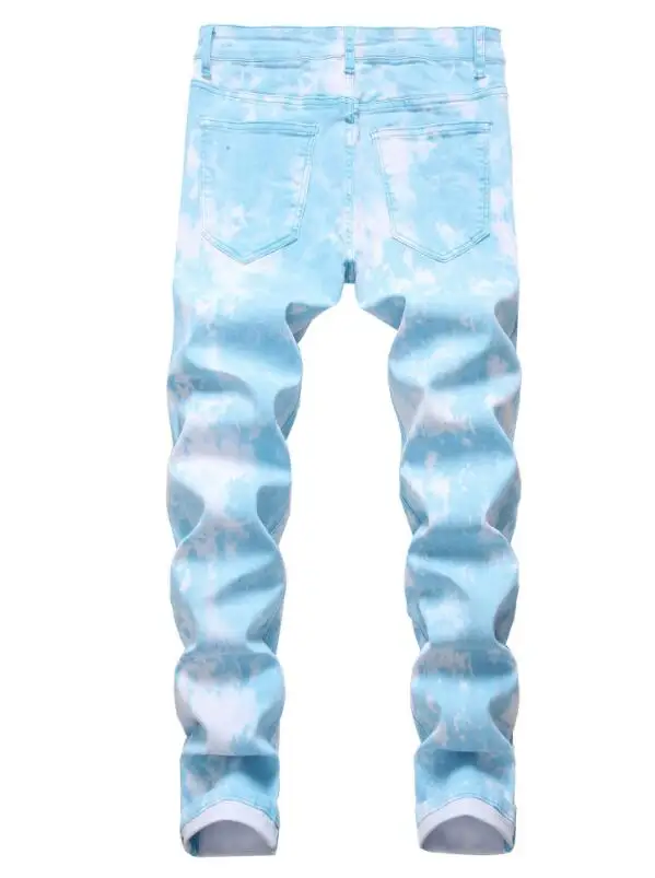 Men Jeans Colored Mens Skinny Elastic Slim Straight Biker Jeans Male Denim Cotton Pants Skinny Washed Printed Jeans