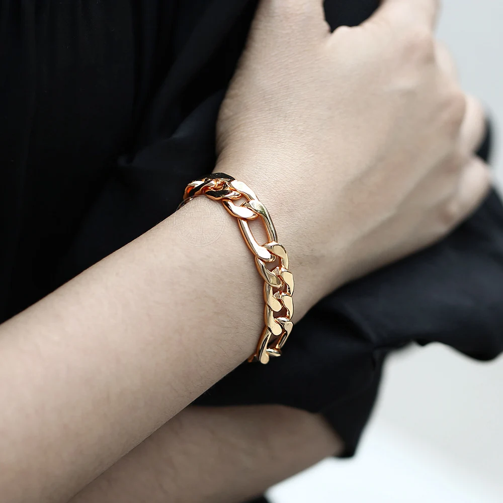 10 мм 585 розовое золото Фигаро Снаряженная кубинская цепочка браслет для женщин и