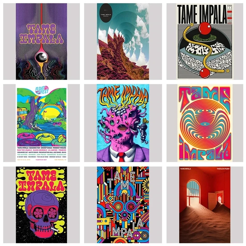 

Новый психоделический постер Tame Impala и принты рок-музыка, Художественная Картина на холсте, настенные картины для гостиной, домашний декор