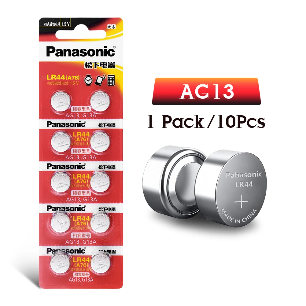 

Panasonic 1.5v AG13 Coin Button Cell Zn/MnO2 LR44 SR44 Calculator Button Batteries For Laser Pointer Hearing Aid Watch Camcorder