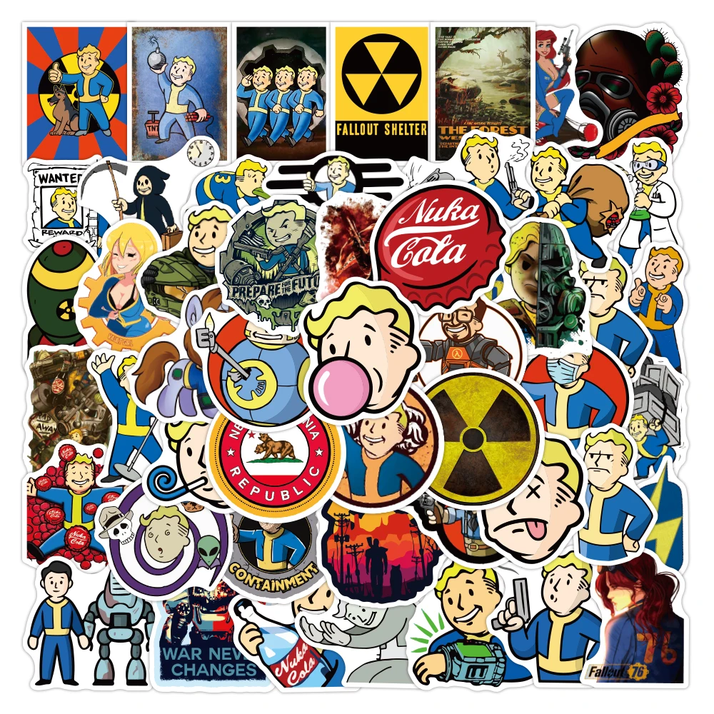 

50PCS Cartoon Game Fallout Shelter Anime Sticker Toys for Kid Luggage Notebook Skateboard Mobile Phone Waterproof Laptop Sticker