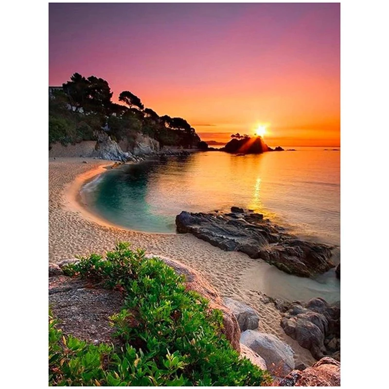 

Paint With Diamond Embroidery "Beach" Diamond Painting Full Round Picture Of Rhinestone Home Decor